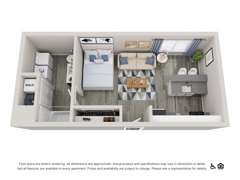 Floor plan for studio, 1 bath, 425 sqft
